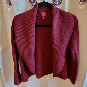 212 COllection Womens Cardigan Sweater Medium Maroon Wool Blend Open Front 15653